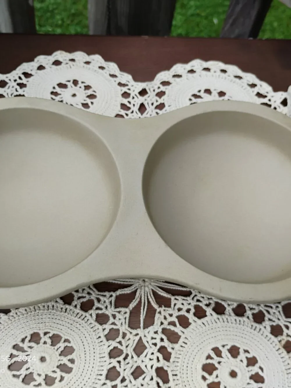 Pampered Chef double microwave egg poacher unglazed stoneware #2201 Made USA 90s